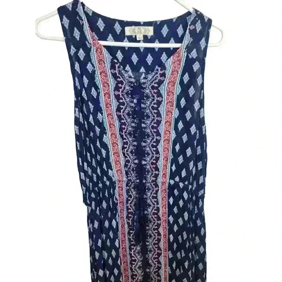 Pink Rose Womens Dress Maxi Size L Aztec Boho Hippie Festival Semi Sheer Rayon - Picture 3 of 15